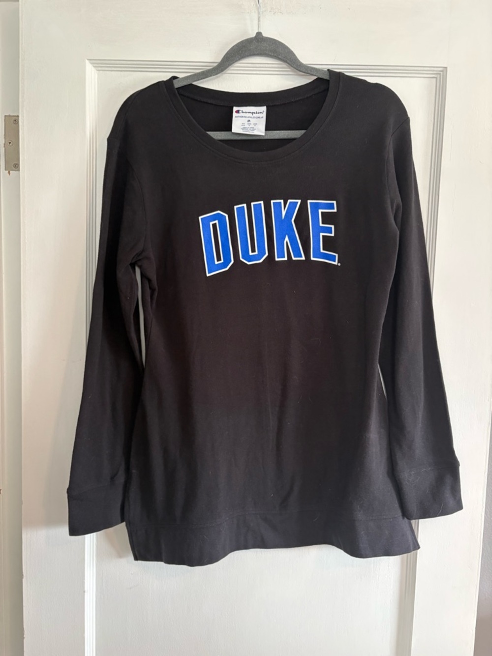 NWT Women's Champion Black Duke Crewneck Long Sleeve T-Shirt Size Medium
